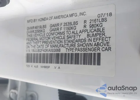 2019 Acura Tlx Tech Pkg из США, поврежденный, VIN 19UUB2F43KA003068